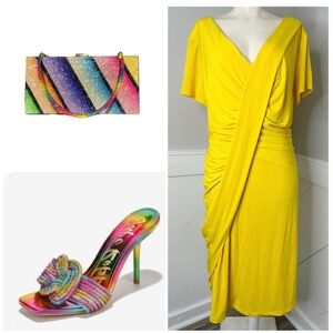 MIDNIGHT VELVET YELLOW GRECIAN STRETCHY DRESS-NEW -NWT
SIZE 24W